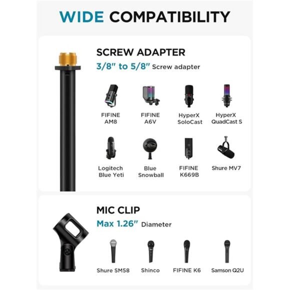 Adjustable Desk Microphone Stand, Weighted Base with Soft Grip Twist Clutch - Picture 6 of 8